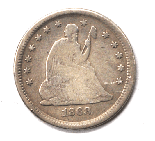 1868 S 25c Seated Liberty Silver Quarter Dollar Fine Rare Low Mintage