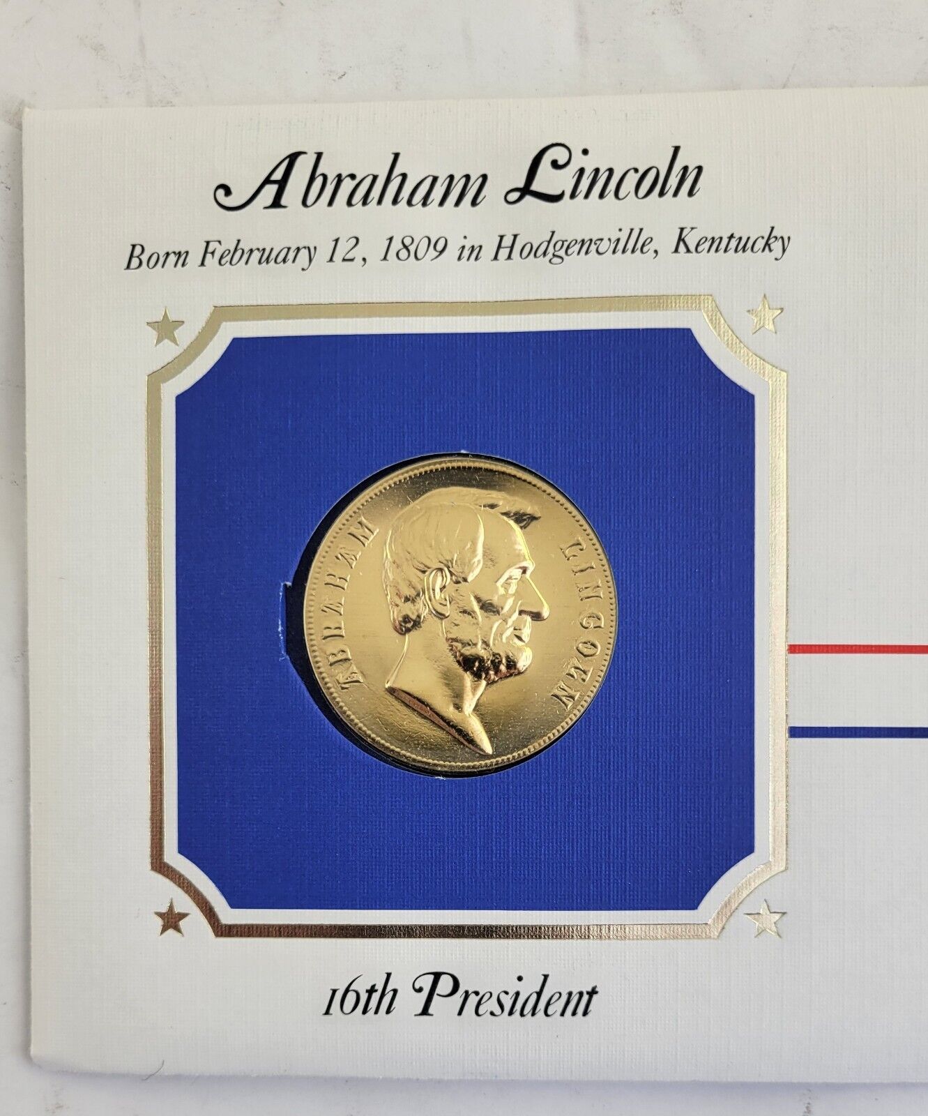 A Lincoln Presidential Covers Medal Postal Commemorative Society Gold Plated