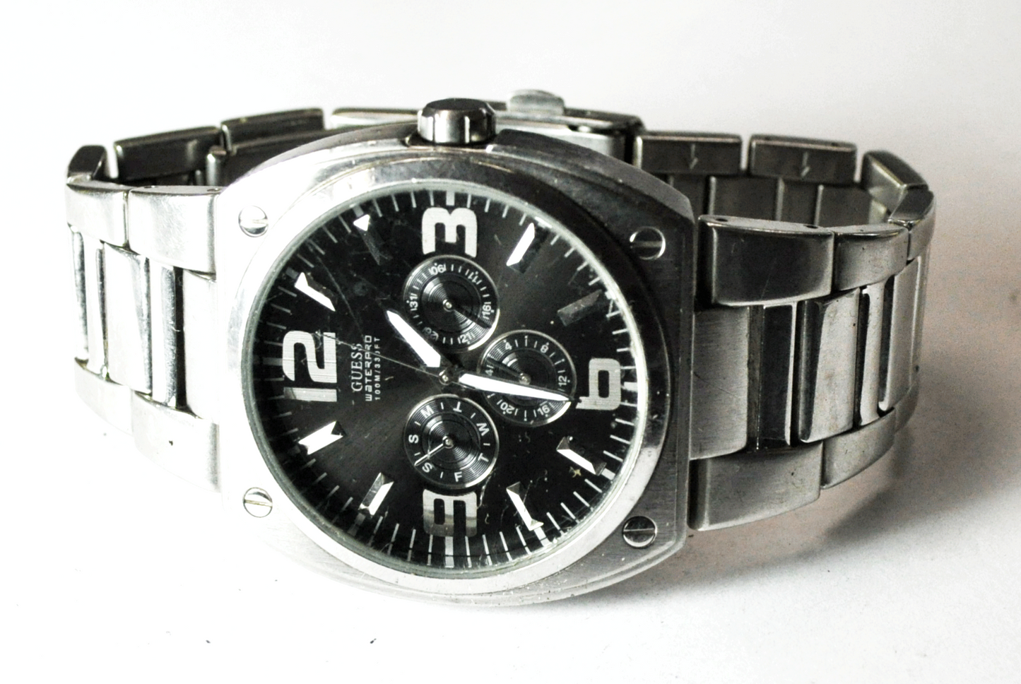 Guess Waterpro Calendar Black Dial 100m 44mm Wristwatch Day Date Dual Time