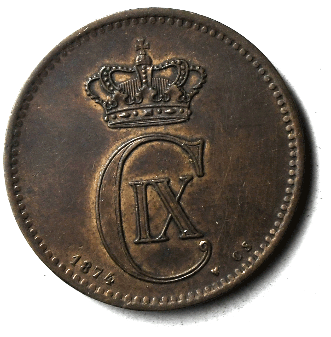 1874(h) CS Denmark 5 Five Øre KM# 794.1 Bronze Coin