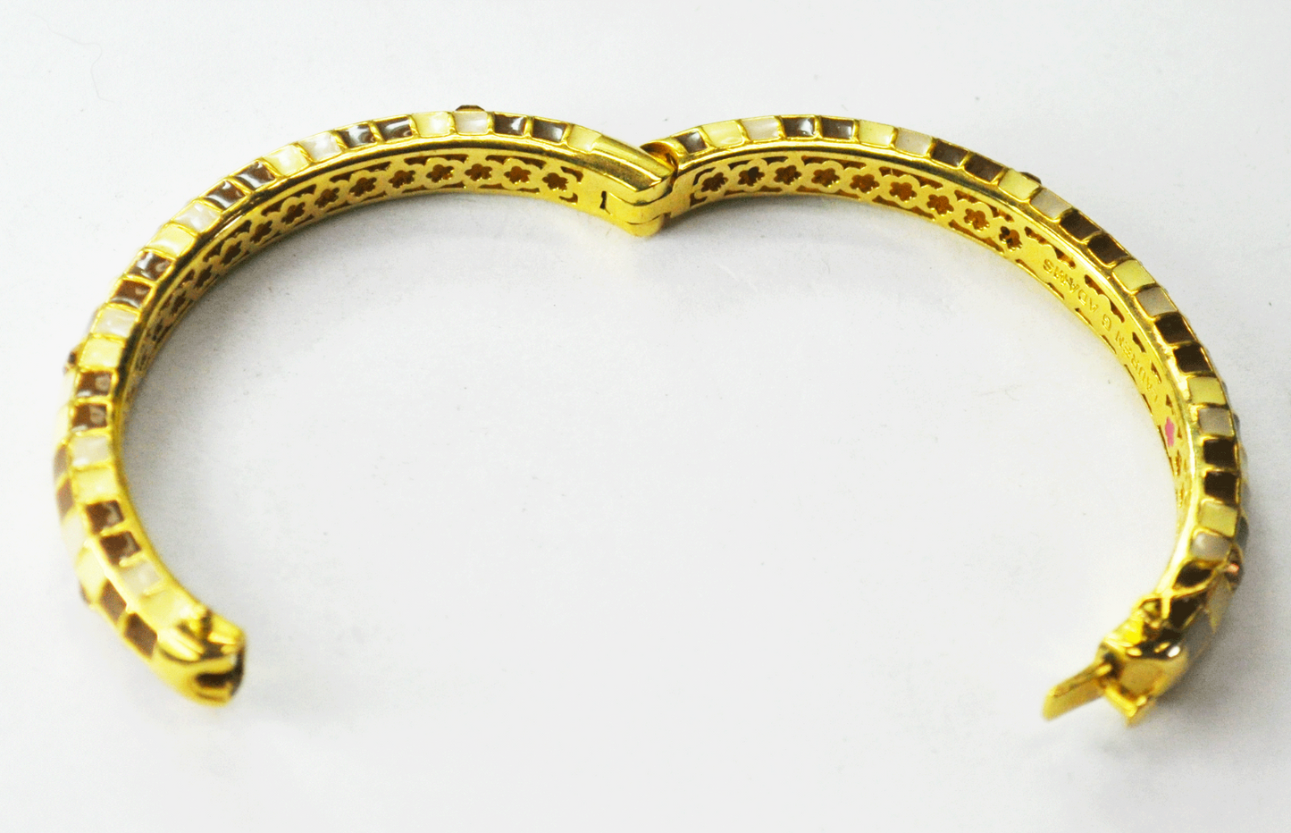 Lauren G Adams LGA Gold Tone Taupe Cream Enamel Squares Bangle Bracelet 8mm