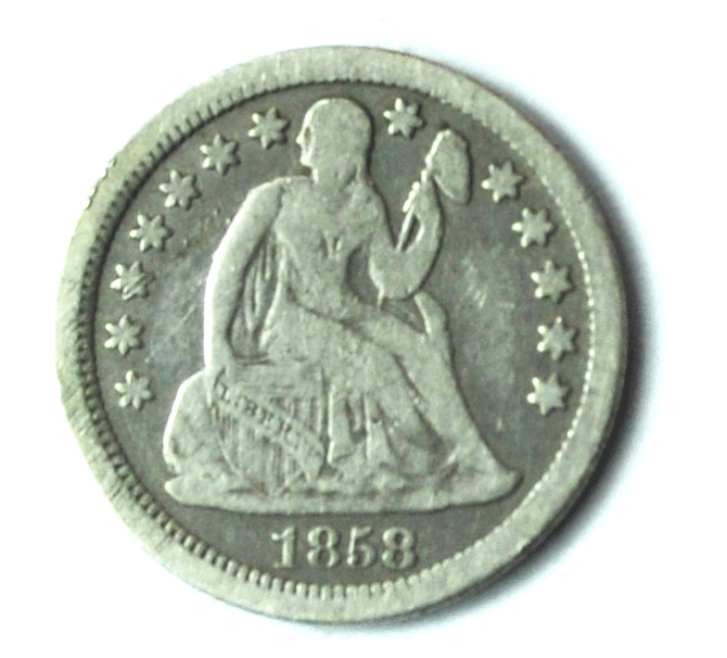 1858 10c Seated Liberty US Silver Dime Rare Ten Cents Philadelphia