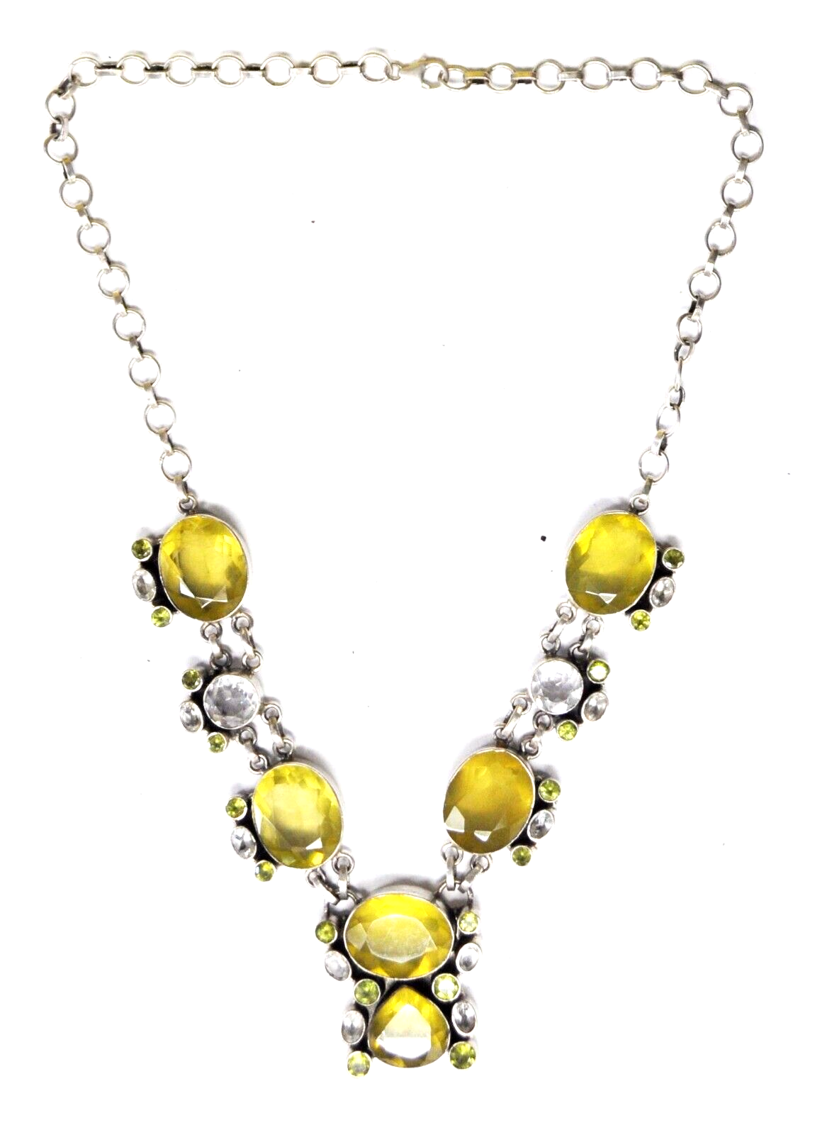Sterling Silver Citrine 34mm Center Round 7mm Necklace 19"