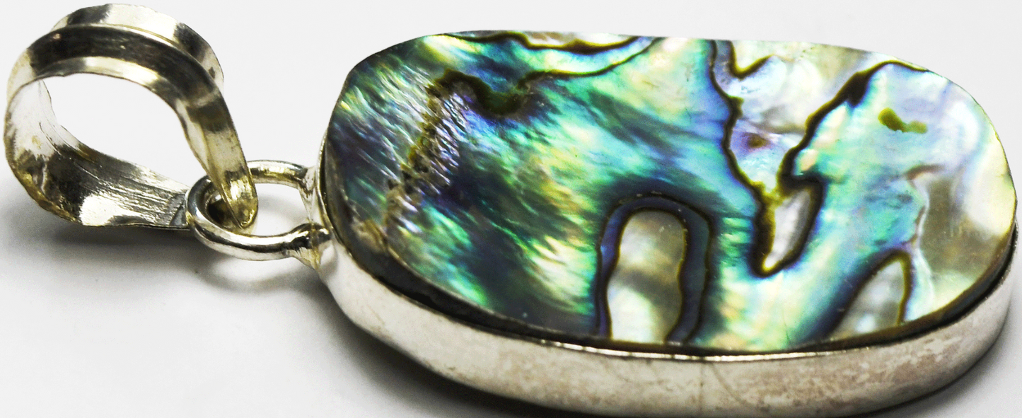 Sterling Silver Oval Abalone MOP Pendant 55mm x 25mm