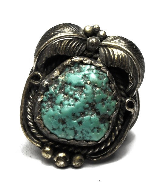 Antique Sterling Silver Turquoise Chunk Ring 33mm Size 8
