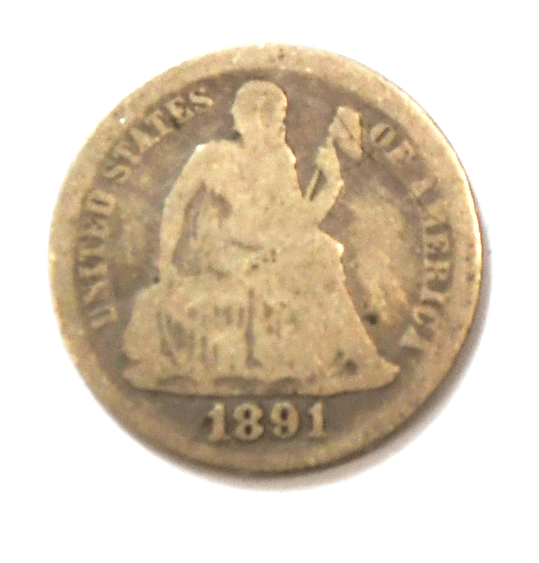 1891 10c Seated Liberty Silver Dime Ten Cents Philadelphia