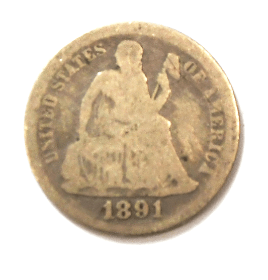 1891 10c Seated Liberty Silver Dime Ten Cents Philadelphia