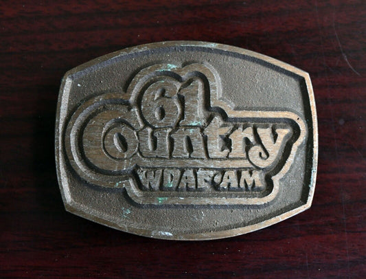 1970's Kansas City Radio Station 61 Country WDAF AM Belt Buckle Brass 3"