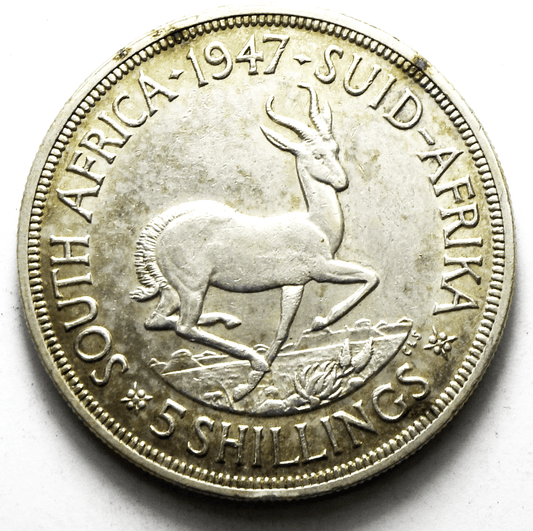 1947 South Africa 5 Five Shillings Silver Coin KM# 31