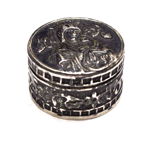 Sterling Silver Mary & Jesus Round Pill Poison Box 29mm x 19mm
