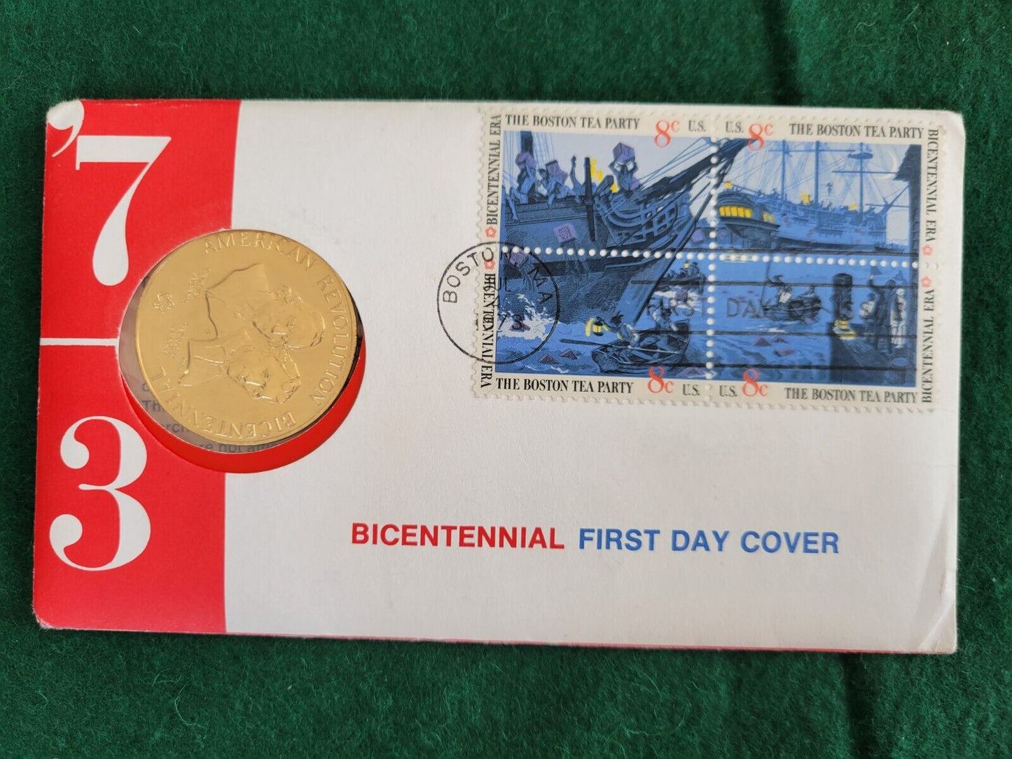 1973 Admas & Henry Bicentennial First Day Cover Commemorative Medal & Stamps Set