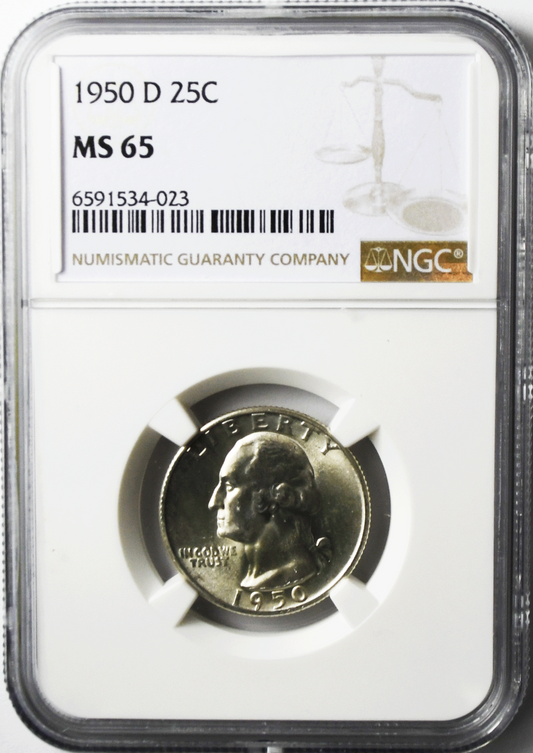 1950 D 25c Washington Silver Quarter Dollar NGC MS65 Brilliant Uncirculated