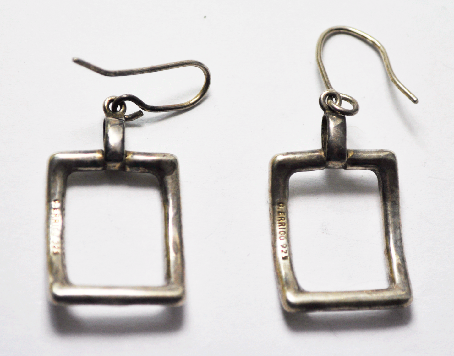 Sterling Silver C Errico Hammered Picture Frame Dangle Drop Earrings 18mm 1.75"