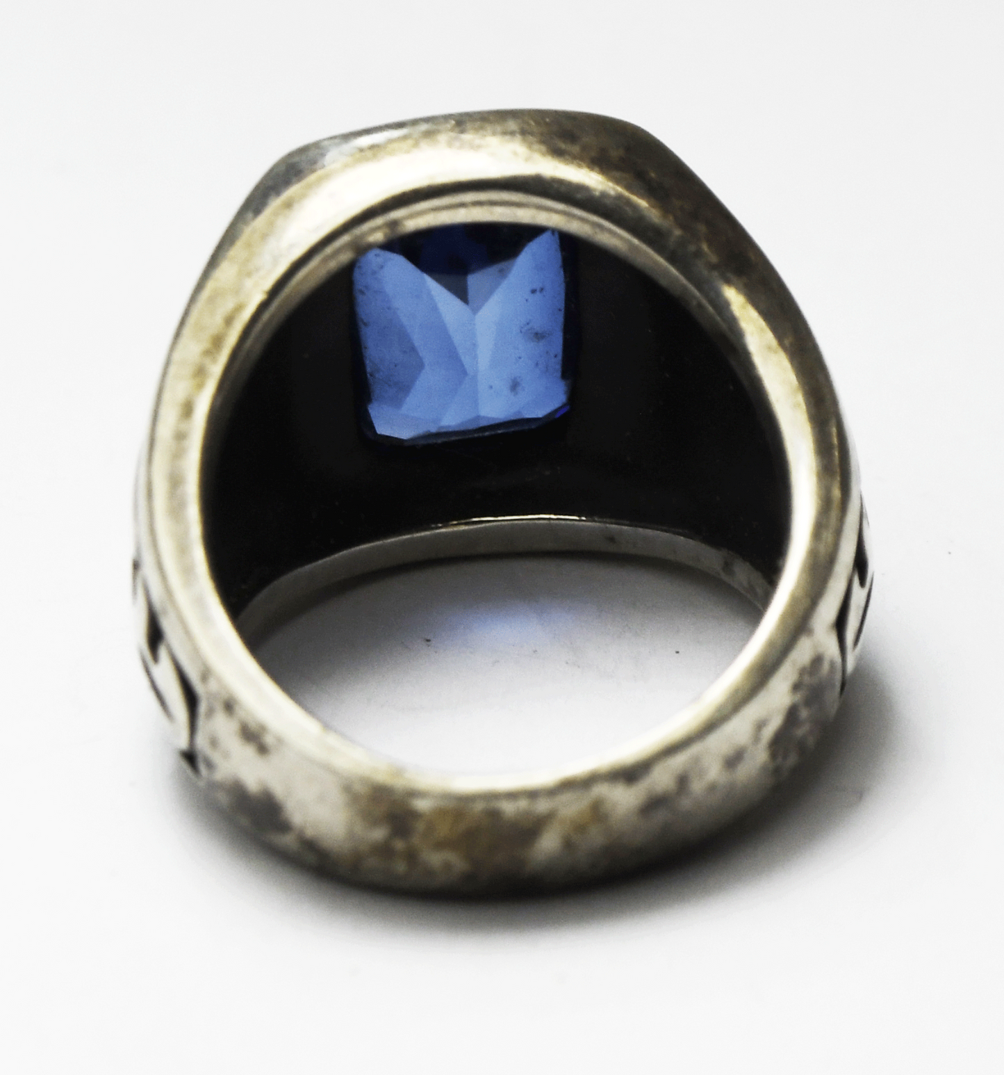 Sterling Stauer Blue Fire Helenite St Helens Obsidian Filigree Ring 20mm Size 9