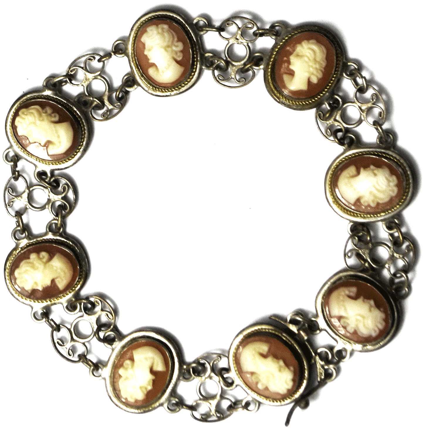 800 Fine Silver Shell Cameo Bracelet Chain 13mm  7"