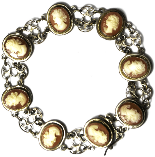 800 Fine Silver Shell Cameo Bracelet Chain 13mm  7"
