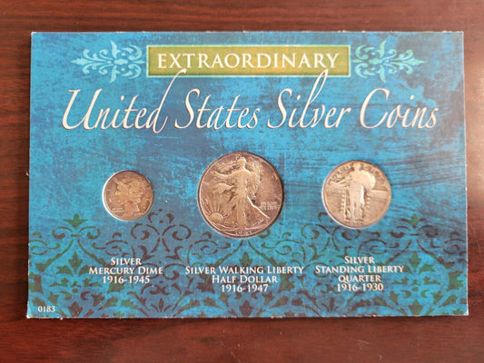 Extraordinary United States Silver Coins Mercury Dime, Half Dollar, Quarter Set