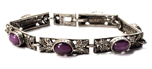 Miracle Britain Silver Tone Purple Glass Filigree Floral Bracelet 9mm 7-1/2"