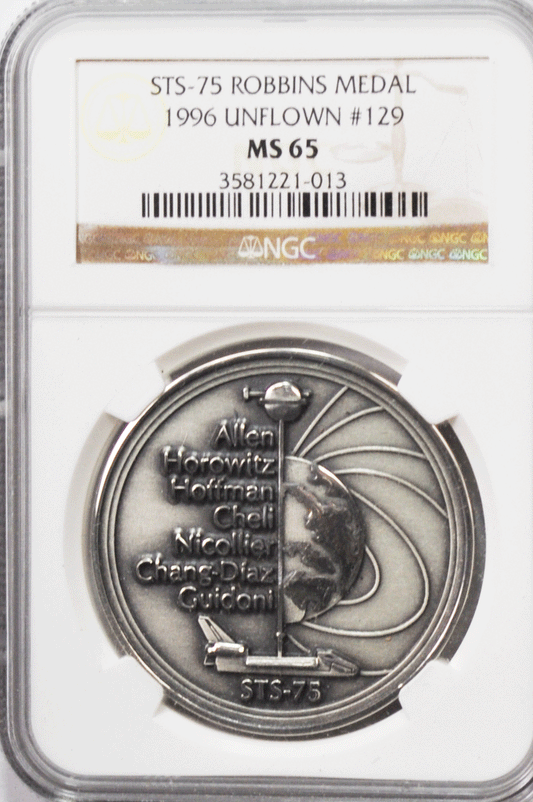 1996 STS-75 Robbins Space Silver Medal Unflown #129 NGC MS65 Columbia