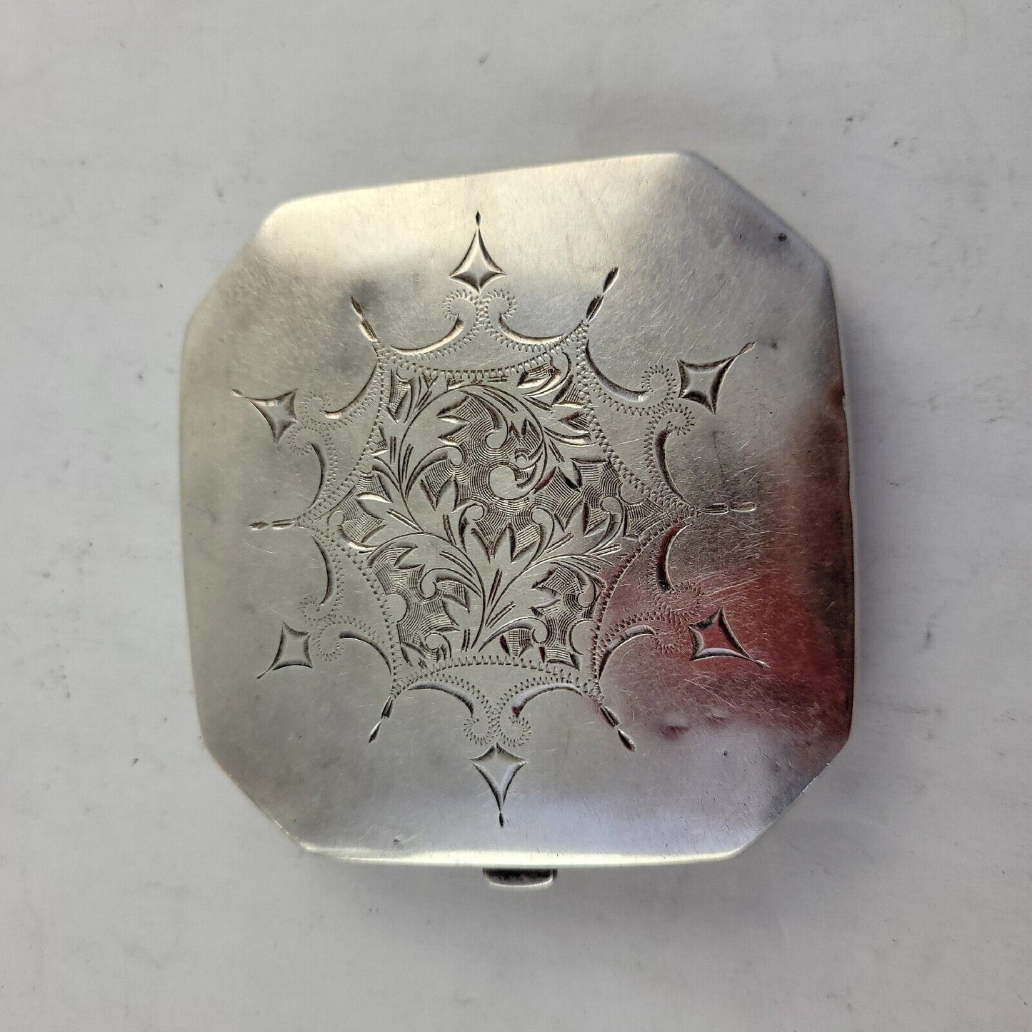 950 Sterling Silver 2 7/8" Octagon Mirror Make-Up Compact Hand Chased