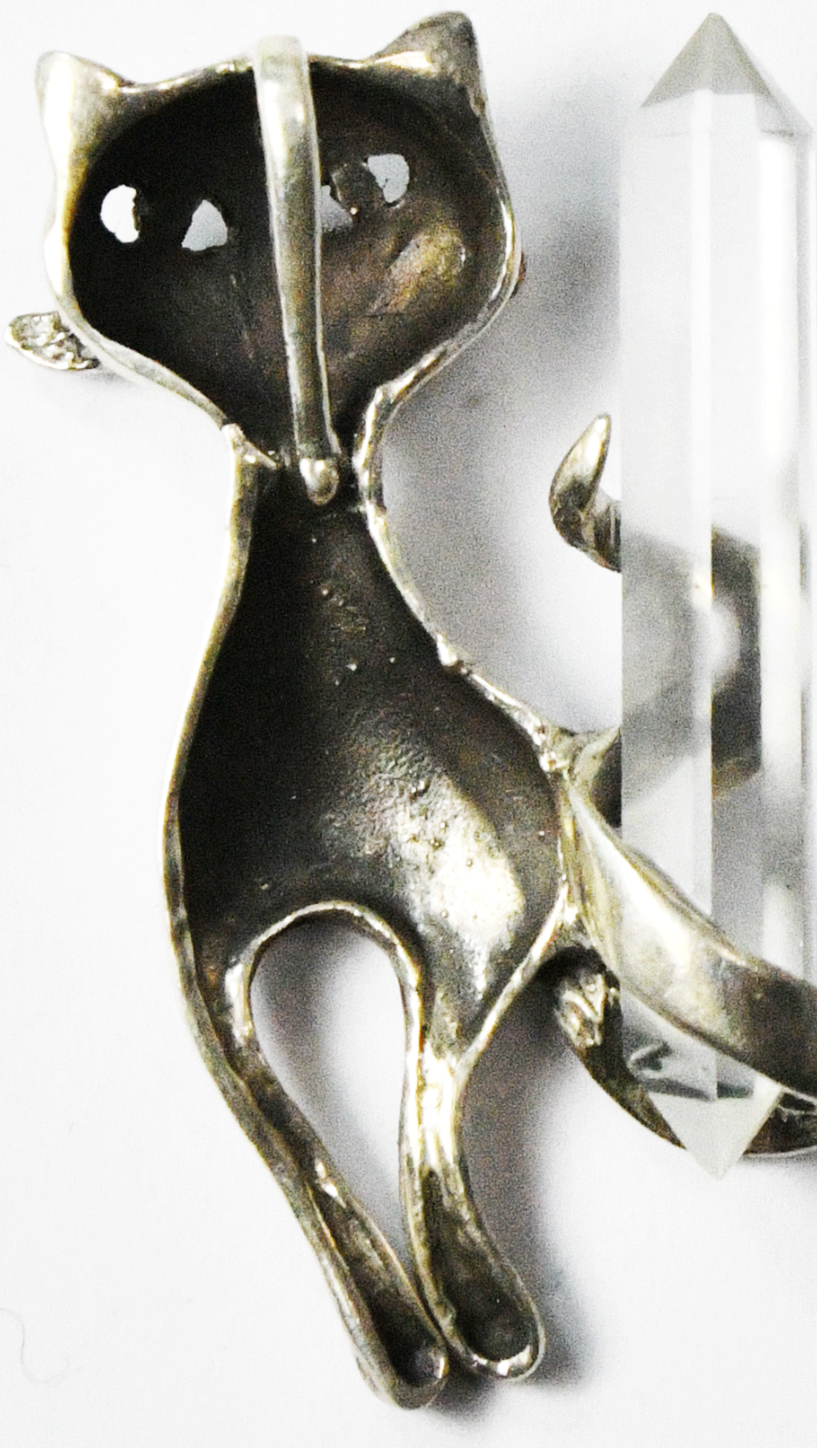 Sterling Silver Cat Quartz Crystal Pendant 39mm x 22mm