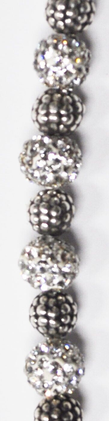 Sterling Aya Jordan Crystal Ball Textured Dot Bead & Clasp Necklace 7mm 17.5"