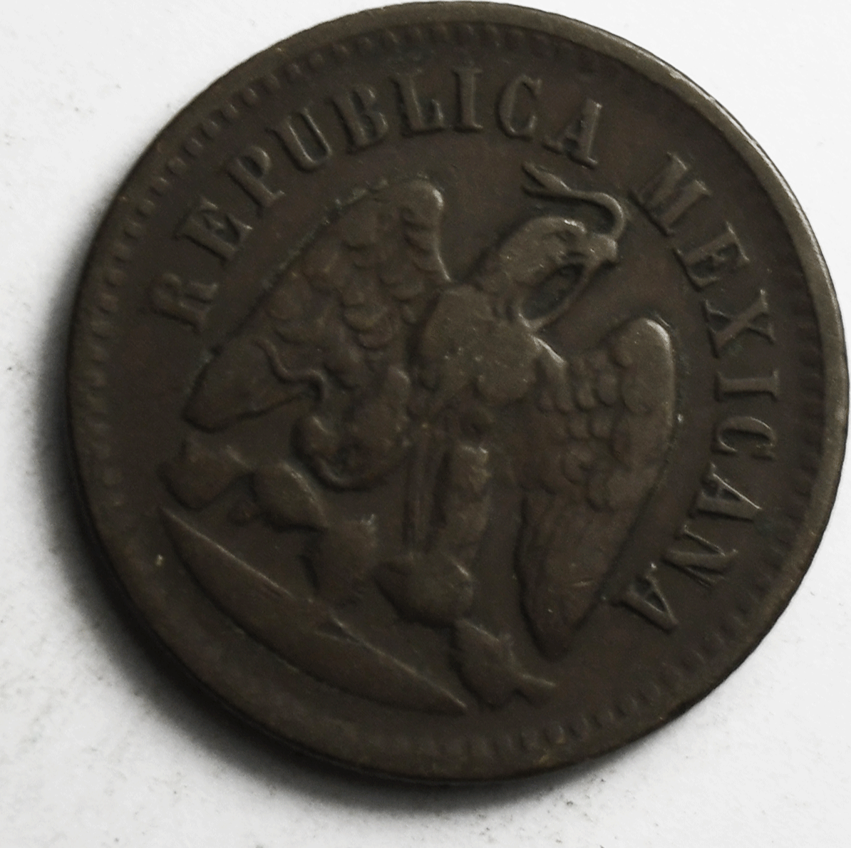 1890 Mo Mexico Second Republic One Centavo Copper Coin  KM# 391.6
