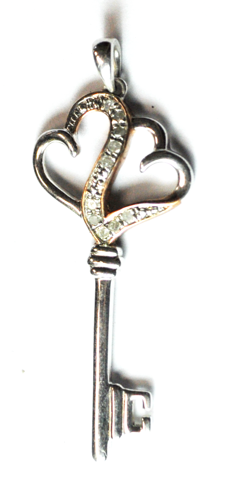 Sterling Silver TU Star Rose Double Heart Diamond Pendant 1-3/4"  x 18mm   2.6g