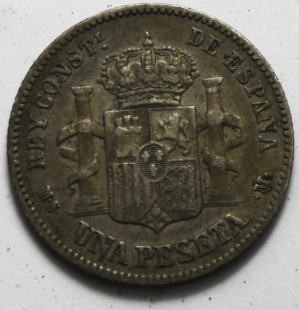 1883 (83) MS-M Spain One Peseta Silver Coin KM# 686