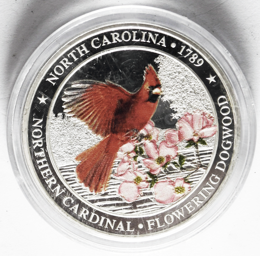 North Carolina 1oz Silver .999 Northern Cardinal Flowering Dogwood 39mm