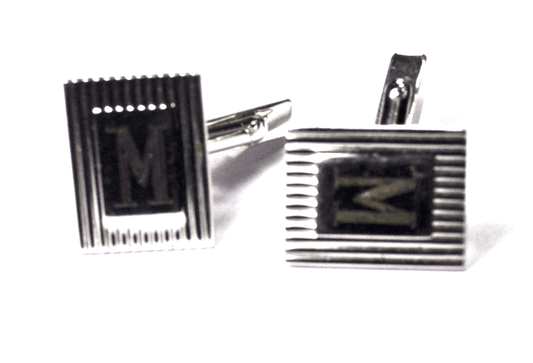 Sterling Silver Swank M Monogram Rectangle Stripe Cufflinks 17mm x 13mm