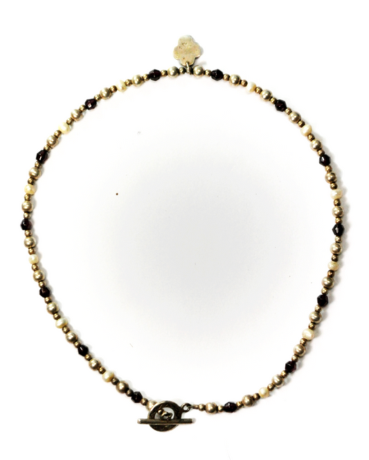 Sterling Olin Beaded 5mm Pearl Amethyst Toggle Necklace Cross 17mm Charm 16"