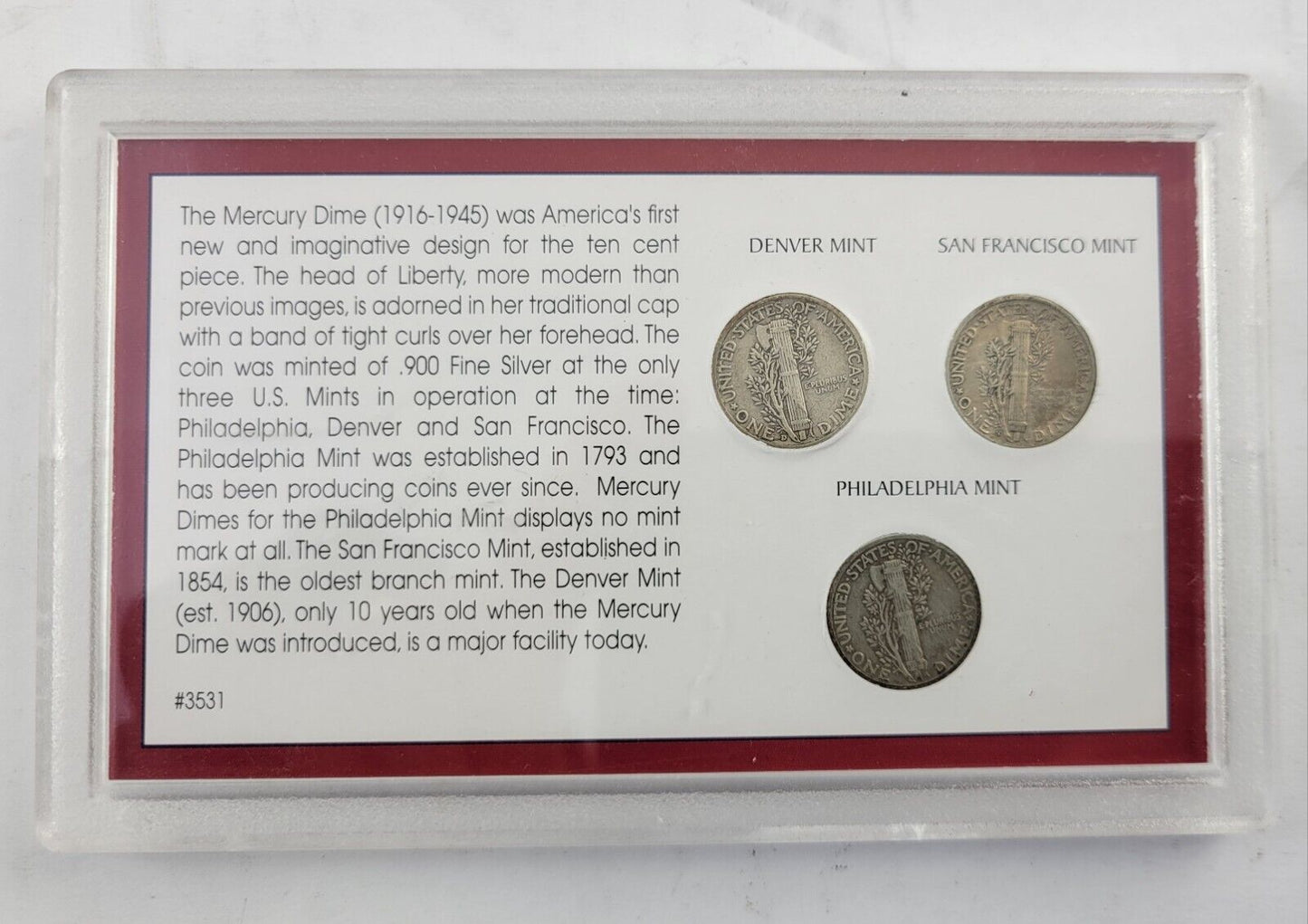 Mint Mark Collection Silver Mercury Dime 3 Coin Set 1942, 1943 D,and 1945 S