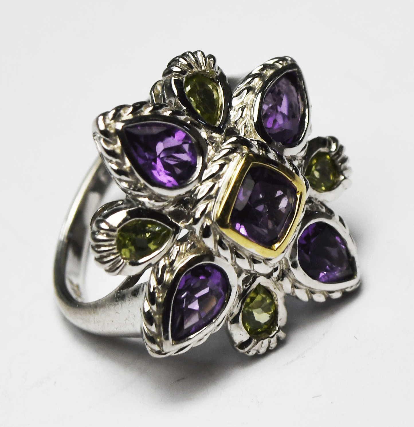 Sterling Silver Alwand Vahan Amethyst Peridot Snowflake Ring 24mm Size 7-1/4