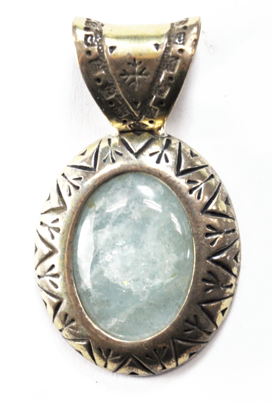 Relios Sterling Silver Blue Agate Oval Large 9mm Bale Pendant 2" 28mm