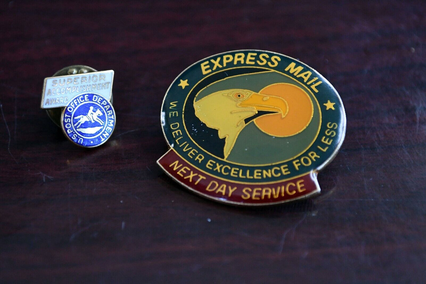 2 pc. Post Office Express Mail Enameled Pin Set Superior Accomplishment Award
