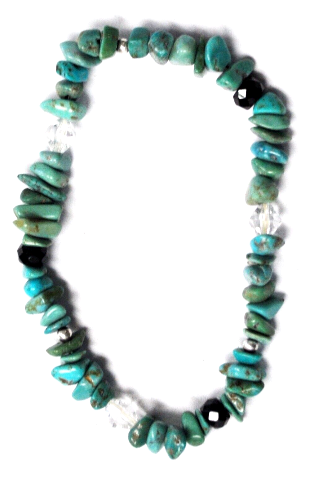 Turquoise Chunk Black & Clear Crystal Bead Bangle Bracelet 9mm