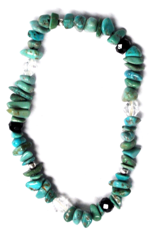 Turquoise Chunk Black & Clear Crystal Bead Bangle Bracelet 9mm