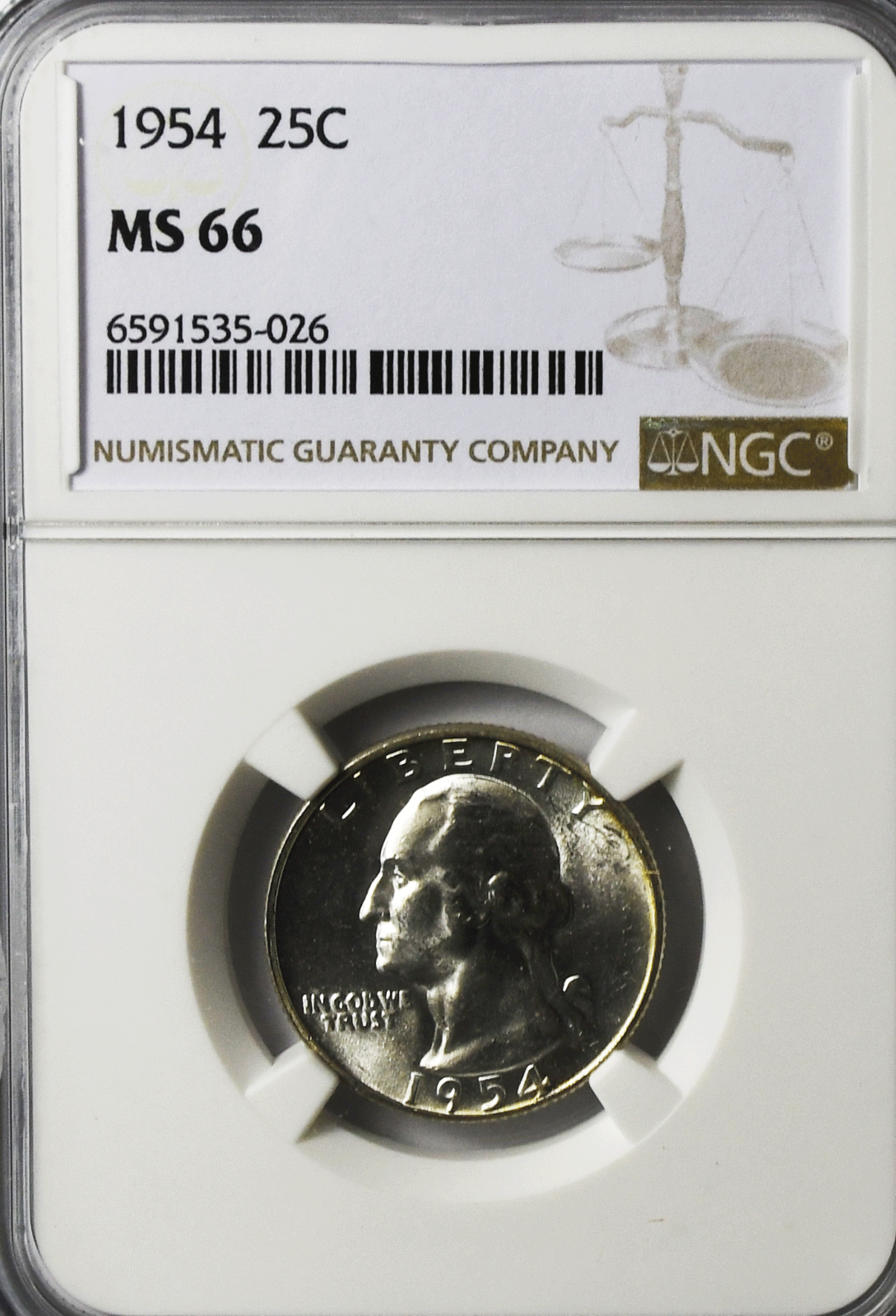 1954 25c Washington Silver Quarter Dollar NGC MS66 Brilliant Uncirculated