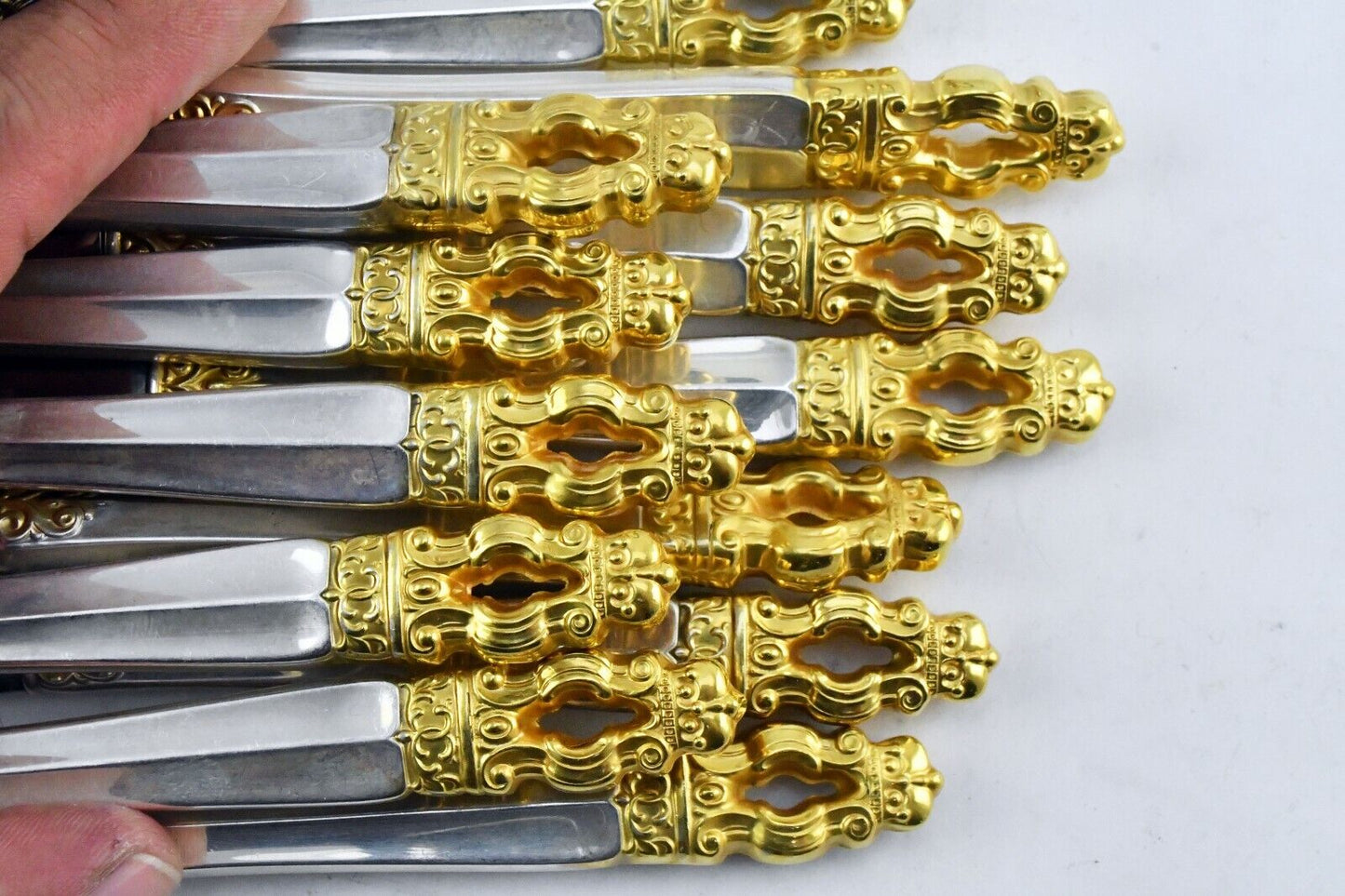12pc. Hispana-Sovereign "Gold" by Gorham Sterling Hollow Handle Butter Spreaders