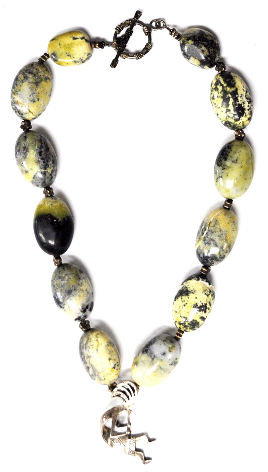 Sterling Sun West 45mm Kokopelli  19mm Serpentine Oval Bead Necklace 18"