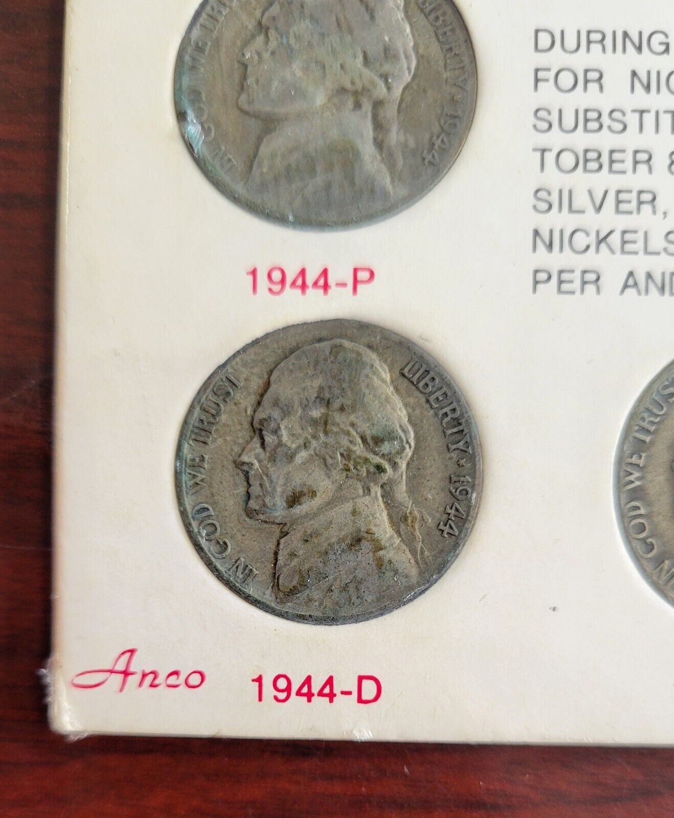 1942-1945 United States Wartime Silver Nickels 11 Coin Set Anco 1360 Holder