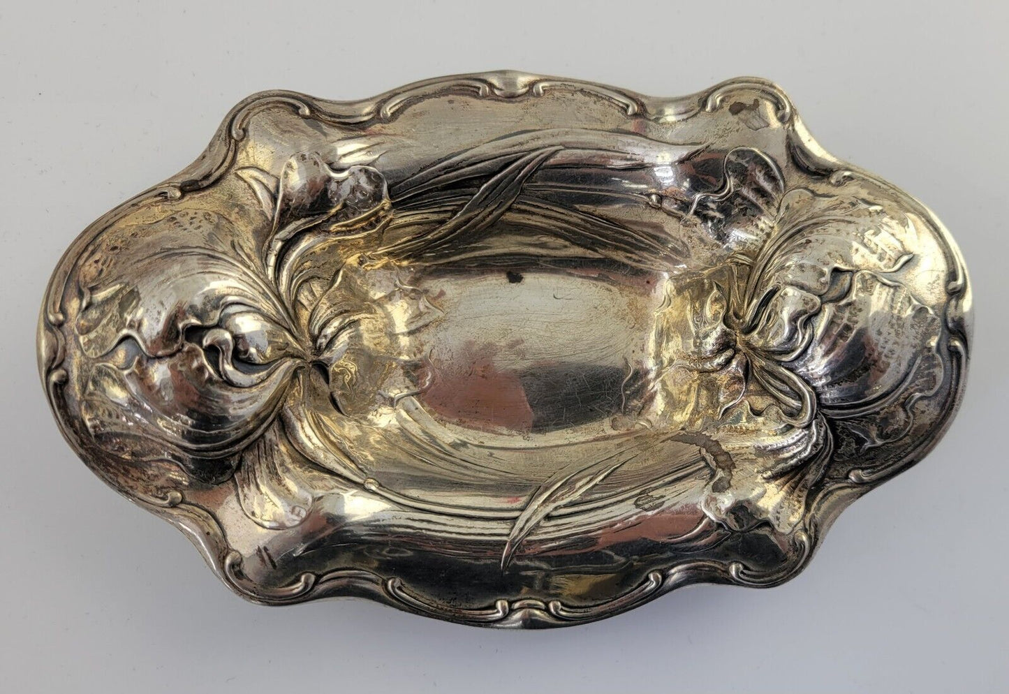 Antique ART NOUVEAU Gorham Sterling Silver 5 7/8" Floral Vanity Dish 2.2oz.