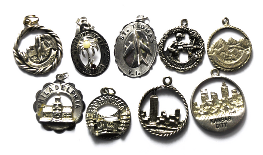 Lot of 9 Sterling Silver Travel Charms KC Yosemite Chicago SF Philadelphia