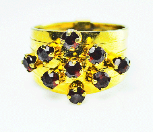 Red Garnet Cluster 5 Band Stackable Ring 14k Yellow Gold 13mm Size 5