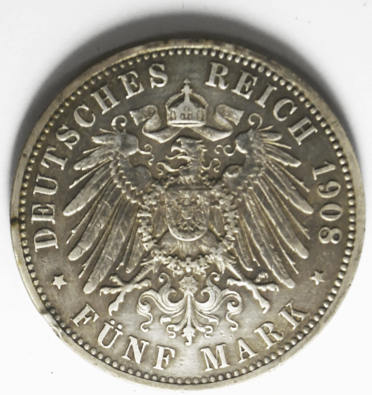 1908 A German States Prussia 5 Five Mark Silver Coin KM# 523
