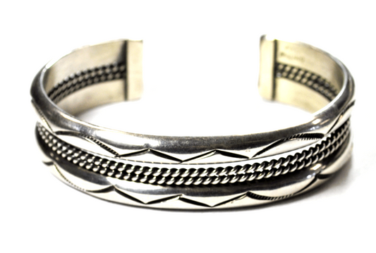 Sterling Silver Tahe Signed Heavy 4 Part Zigzag Cuff Bracelet 17mm 6-7/8" 64g