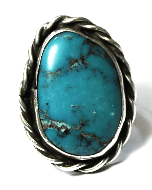 Vintage Sterling Silver Large Turquoise Ring 37mm Size 11