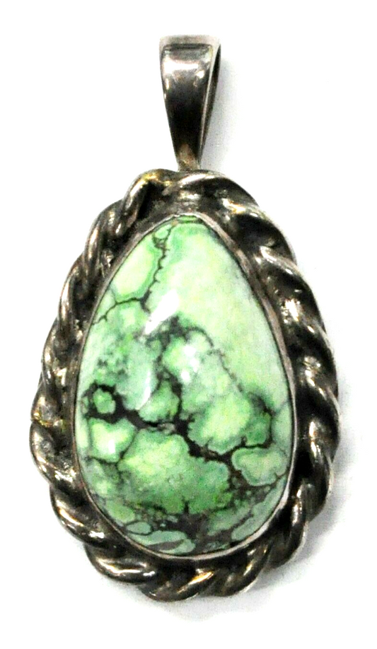 Sterling Silver Green Turquoise Teardrop Heavy 54mm x 29mm Pendant