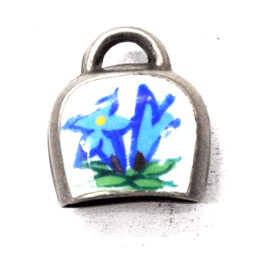 Sterling Silver Guilloche Enamel Cow Bell Flower Charm 15mm x 12mm
